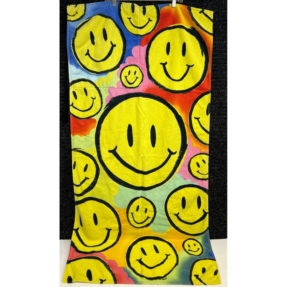 Vintage 90s Hilasal Smiles Bag Beach‎ Towel Cotton Colorful Smiley Face
